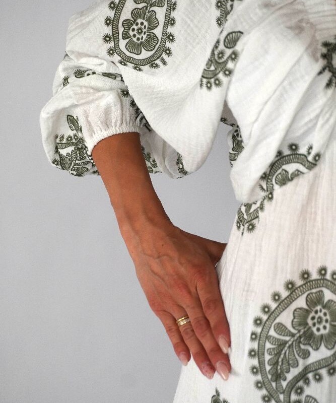 Boho Chaki Paisley Dress