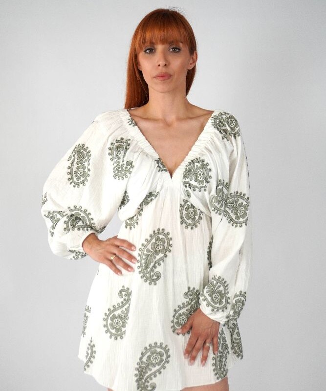 Boho Chaki Paisley Dress