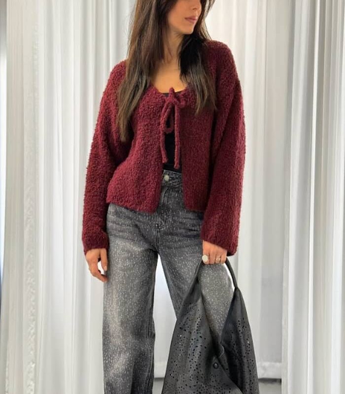 Cozy Bow Cardigan – Bordeaux