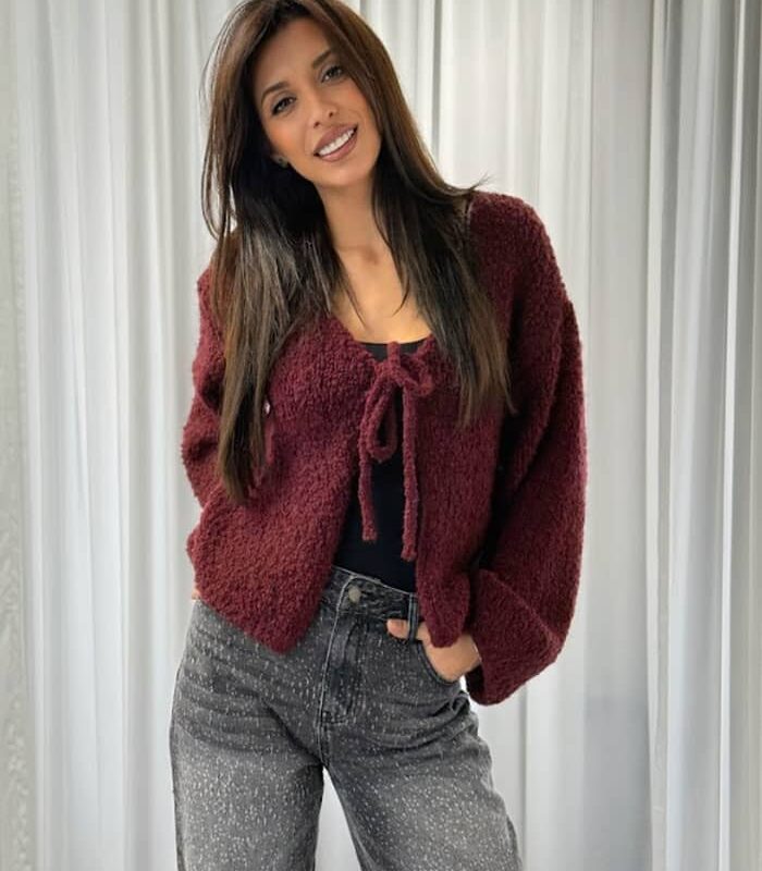 Cozy Bow Cardigan – Bordeaux